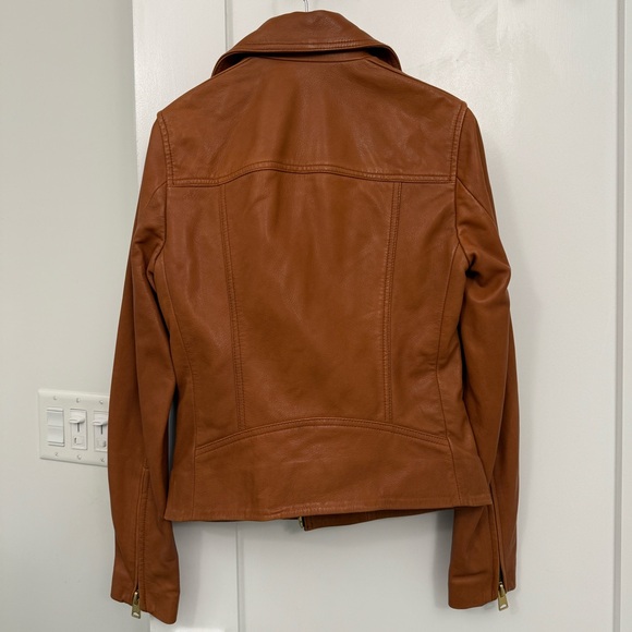 NWT Allsaints Dalby cognac leather jacket 00 runs small - Picture 4 of 7